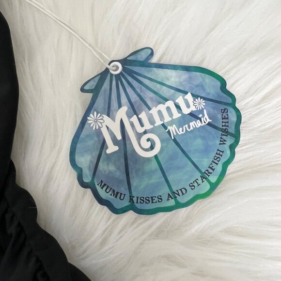 Show Me Your Mumu Mermaid Black One Piece Swim Tie Straps Ruched Womens XS - Picture 4 of 6